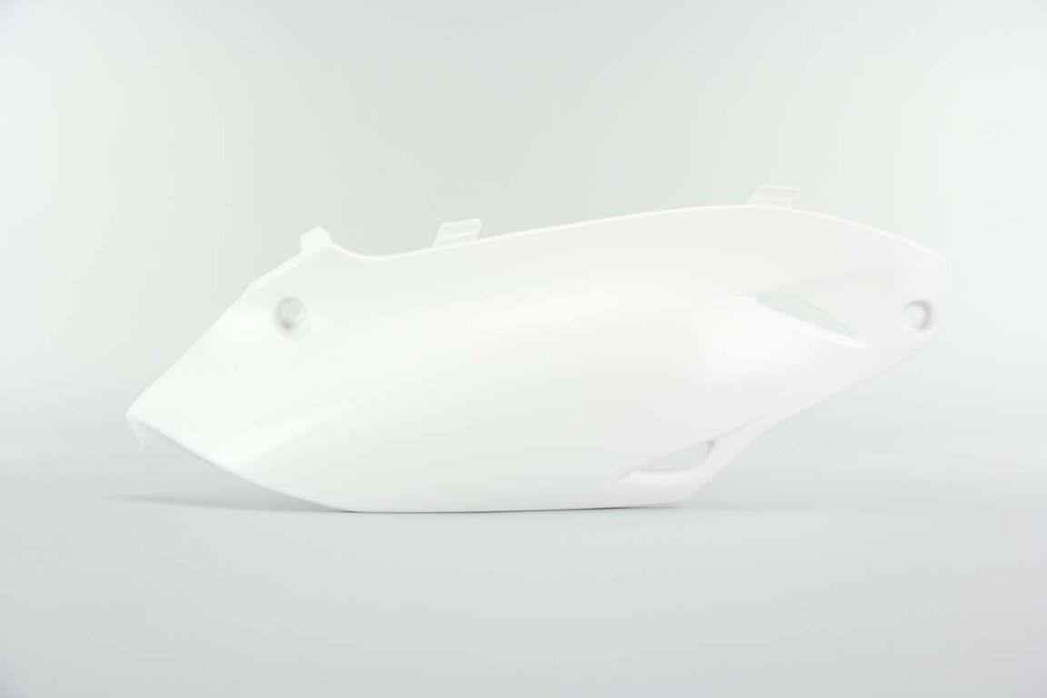 Right Side Polisport White Side Number Plates replacement plastics for 12-16 Kawasaki KX250F, KX450F dirt bikes.