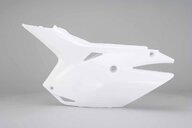 Left Side Polisport White V2 Restyled Side Number Plates replacement plastics for 13-17 Honda CRF250, CRF450 dirt bikes.