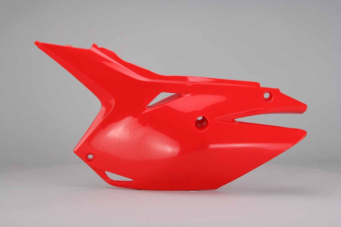 Left Side Polisport Red V1 Restyled Side Number Plates replacement plastics for 13-17 Honda CRF250, CRF450 dirt bikes.