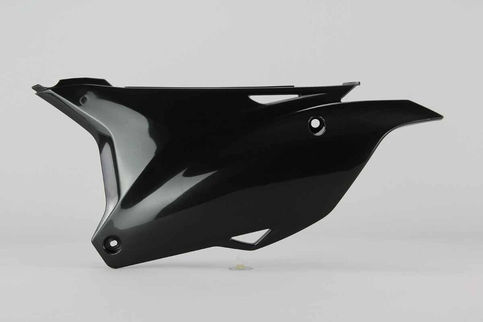 Left Side UFO Black Side Number Plates replacement plastics for 14-25 Kawasaki KX100, KX112, KX85 dirt bikes.