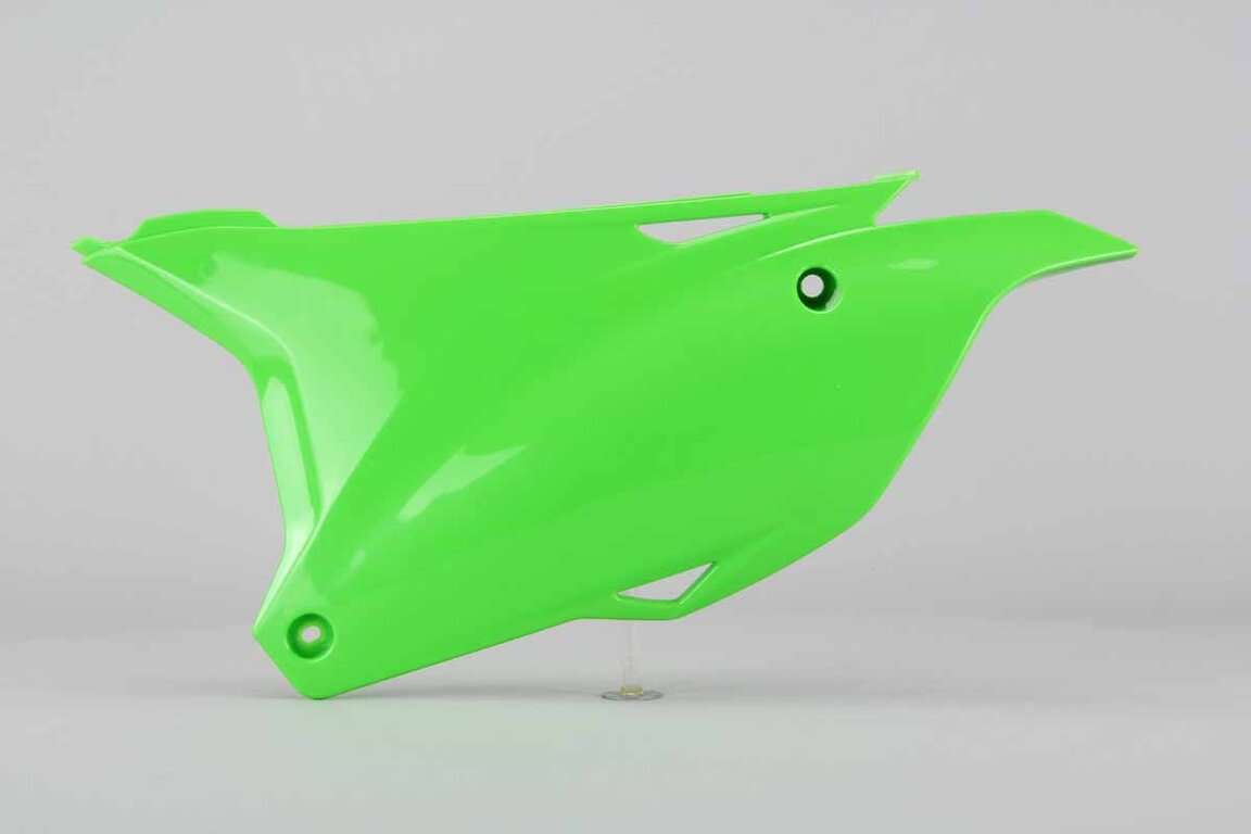 Left Side UFO Green Side Number Plates replacement plastics for 14-25 Kawasaki KX100, KX112, KX85 dirt bikes.