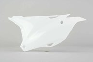 Left Side Polisport White Side Number Plates replacement plastics for 14-25 Kawasaki KX100, KX112, KX85 dirt bikes.