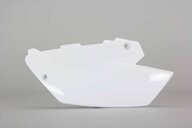 Left Side UFO White UFO Restyled UFO Restyled Side Number Plates replacement plastics for 02-14 Yamaha YZ125, YZ250 dirt bikes.