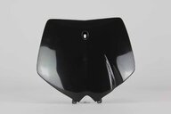 UFO Black Front Number Plate replacement plastics for 98-04 KTM EXC, MXC, SX dirt bikes 360 view