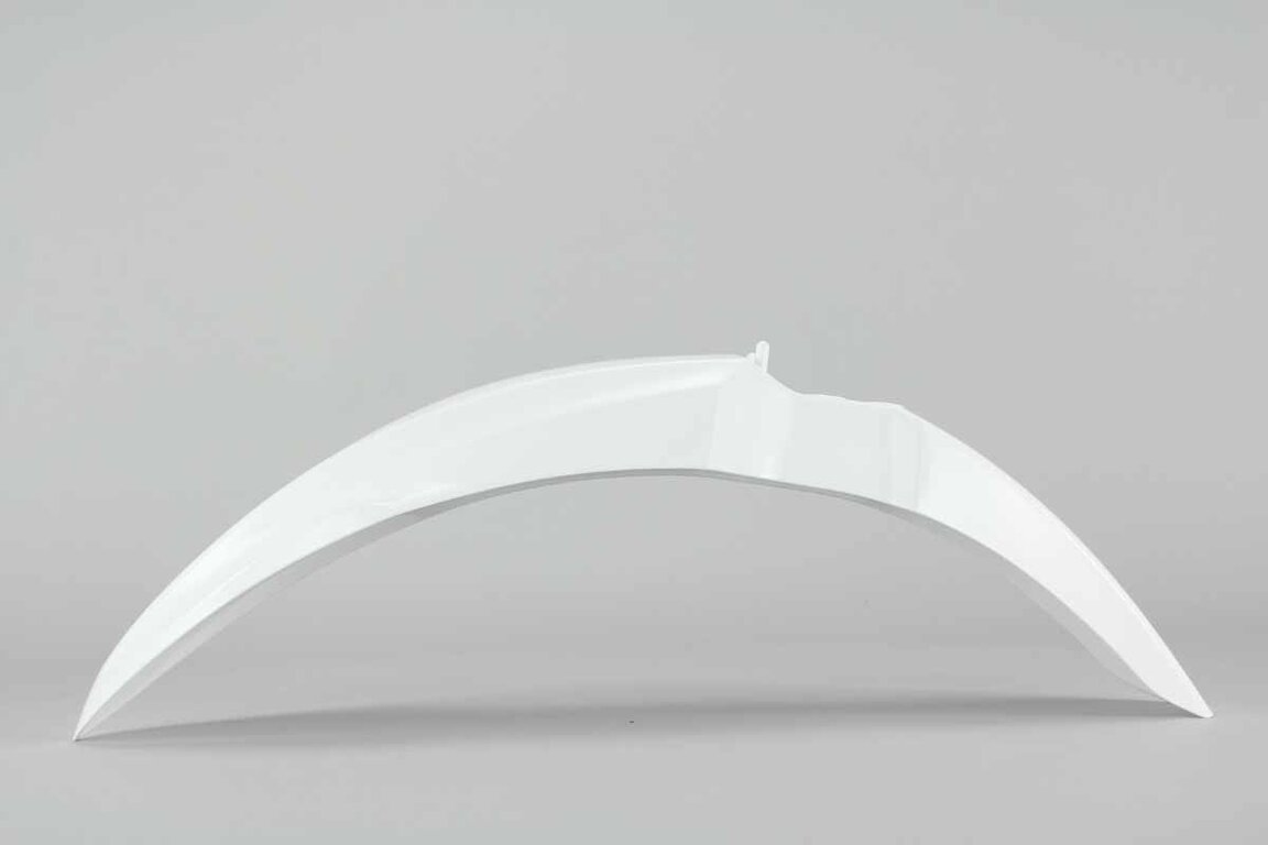 Polisport White Front Fender replacement plastics for 14-25 Kawasaki KX100, KX112, KX85 dirt bikes 360 view