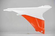 Right Side Polisport Orange / White Airbox Covers replacement plastics for 12-16 KTM SX, SXF, XC, XCF dirt bikes.