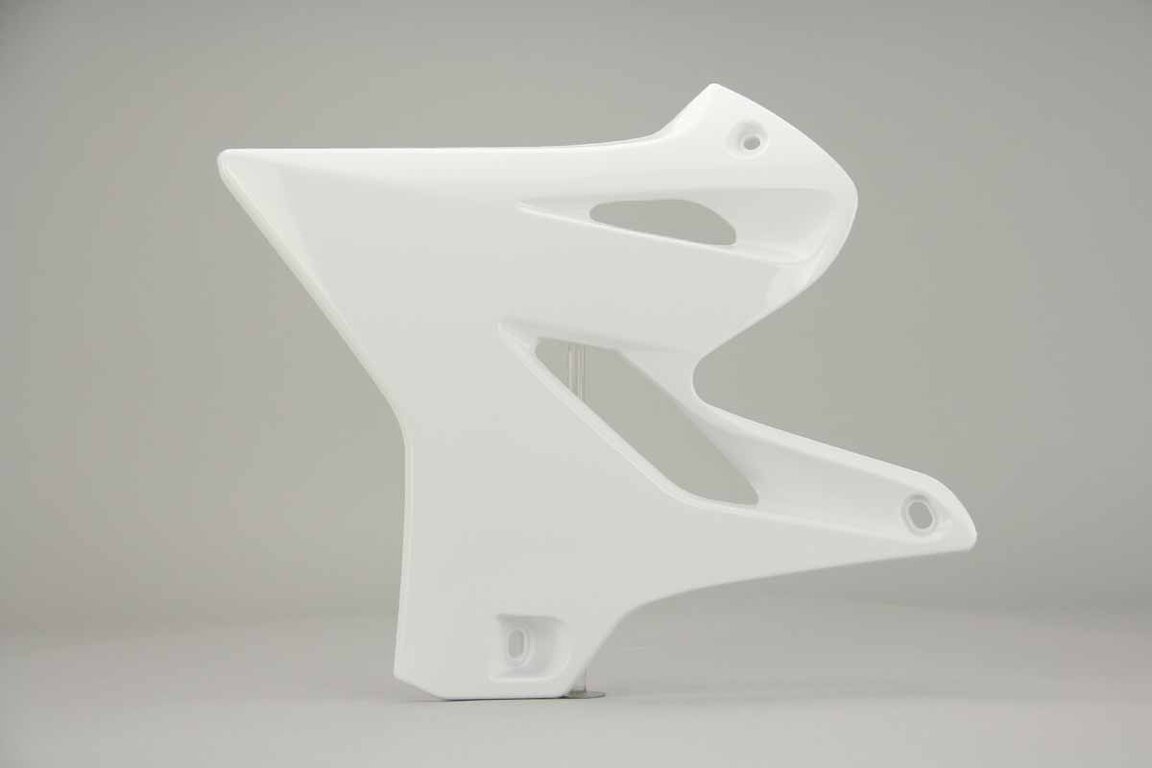 Left Side UFO White Radiator Shroud Set replacement plastics for 02-22 Yamaha YZ125, YZ250 dirt bikes.