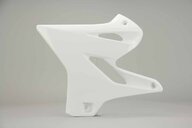 Left Side UFO White Radiator Shroud Set replacement plastics for 02-22 Yamaha YZ125, YZ250 dirt bikes.