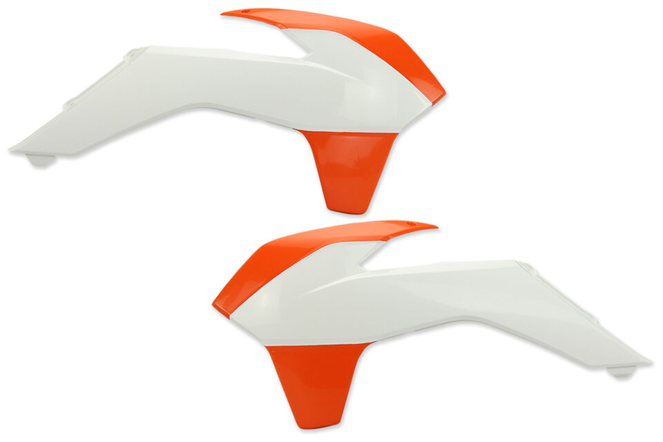 Polisport White / Orange Radiator Shroud Set replacement plastics for 12-16 KTM EXC, EXCF, SX, SXF, XC, XCF, XCW dirt bikes
