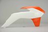 Right Side Polisport White / Orange Radiator Shroud Set replacement plastics for 12-16 KTM EXC, EXCF, SX, SXF, XC, XCF, XCW dirt bikes.