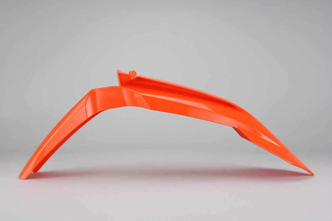 Polisport Orange Front Fender replacement plastics for 15-23 KTM EXC, EXCF, SX, SXF, XC, XCF, XCW dirt bikes 360 view