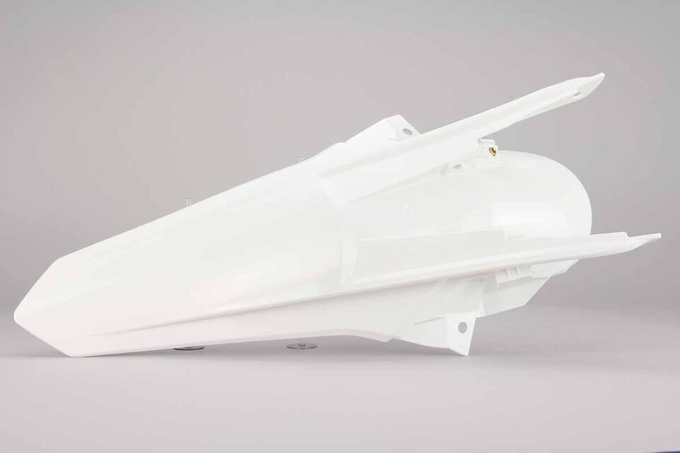 Polisport White Rear Fender replacement plastics for 15-18 KTM SX, SXF, XC, XCF dirt bikes 360 view