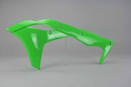 Left Side UFO Green Radiator Shroud Set replacement plastics for 17-20 Kawasaki KX250F dirt bikes.