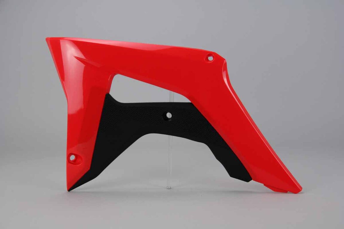 Left Side UFO Red / Black Radiator Shroud Set replacement plastics for 17-22 Honda CRF250, CRF450 dirt bikes.