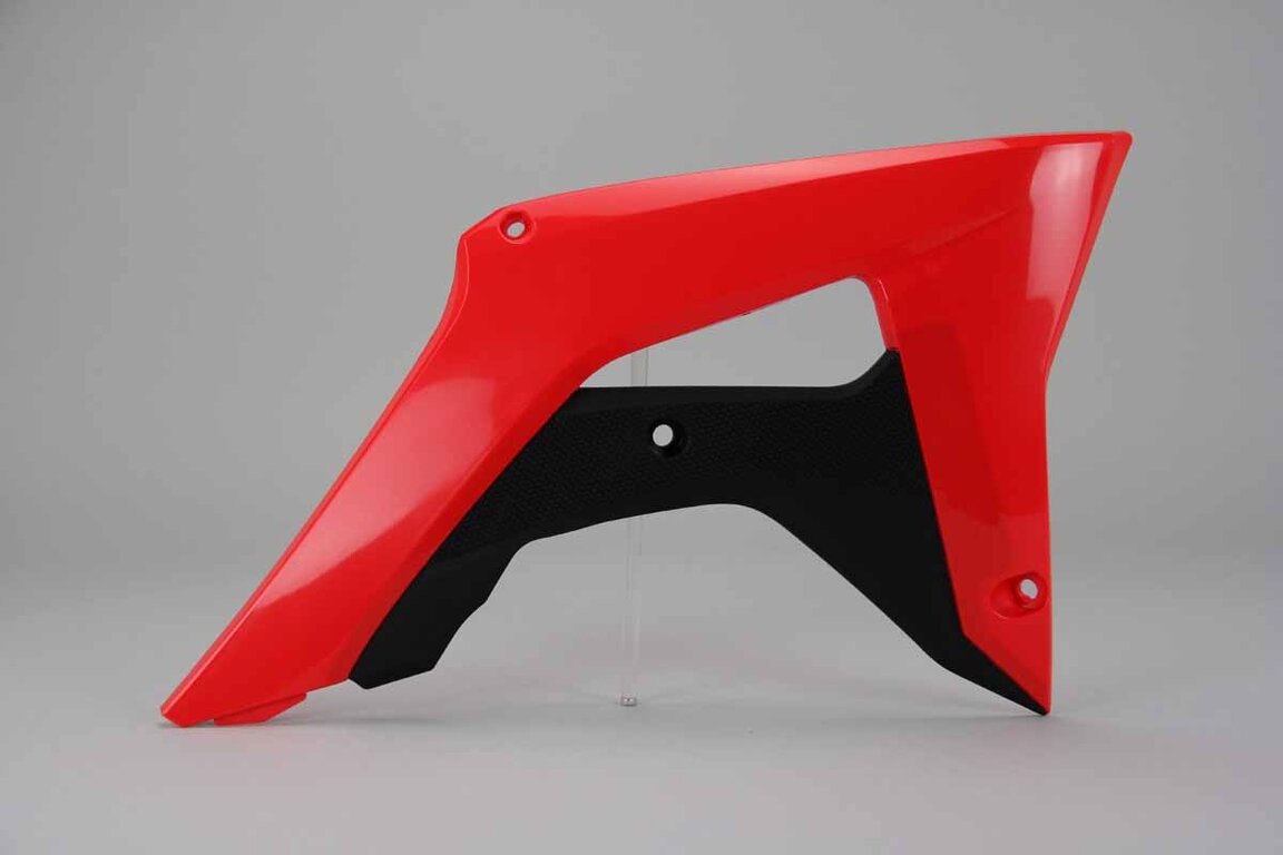 Right Side UFO Red / Black Radiator Shroud Set replacement plastics for 17-22 Honda CRF250, CRF450 dirt bikes.