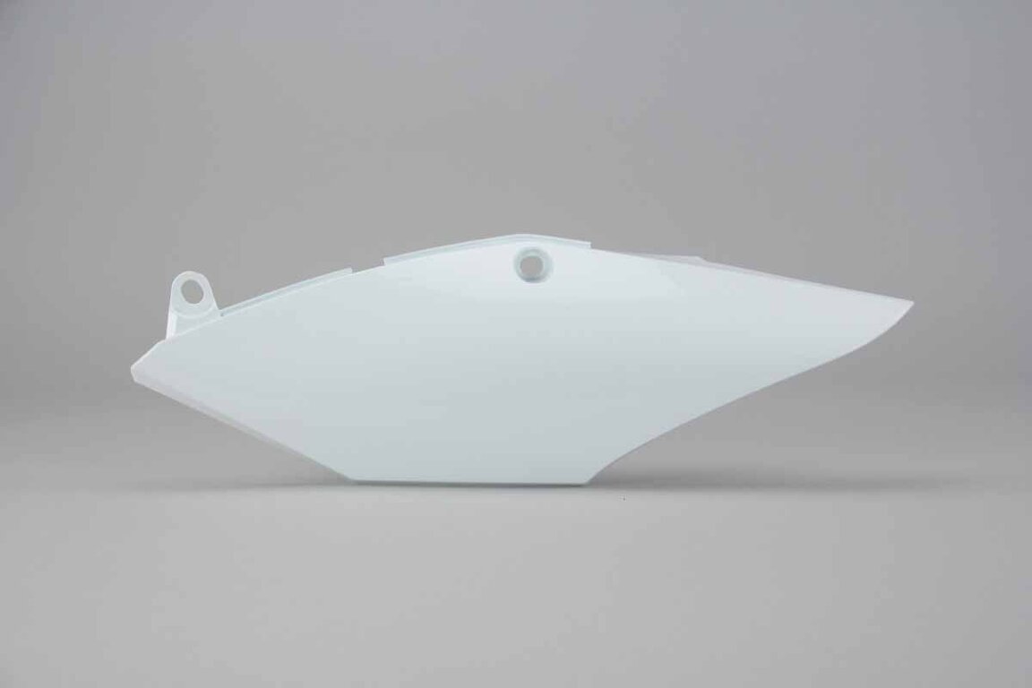 Left Side Polisport White Side Number Plates replacement plastics for 17-22 Honda CRF250, CRF450 dirt bikes.