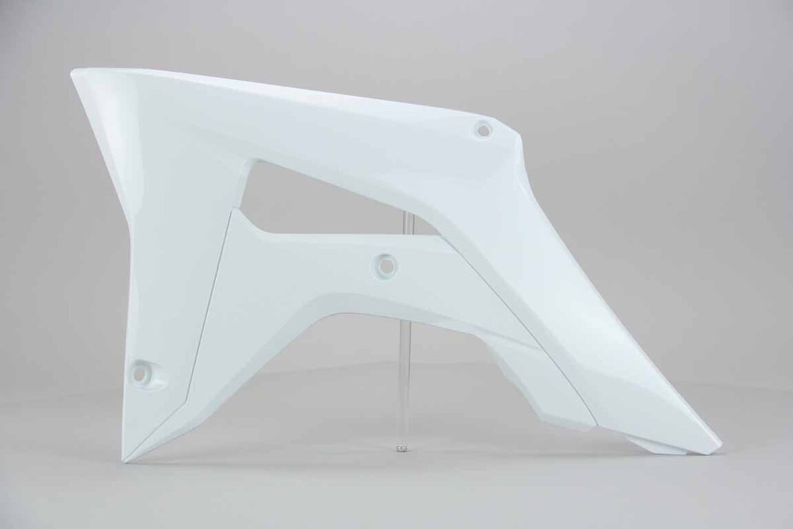 Left Side UFO White Radiator Shroud Set replacement plastics for 17-22 Honda CRF250, CRF450 dirt bikes.