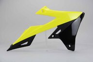 Right Side Polisport Yellow Radiator Shroud Set replacement plastics for 18-25 Suzuki RMZ250, RMZ450 dirt bikes.