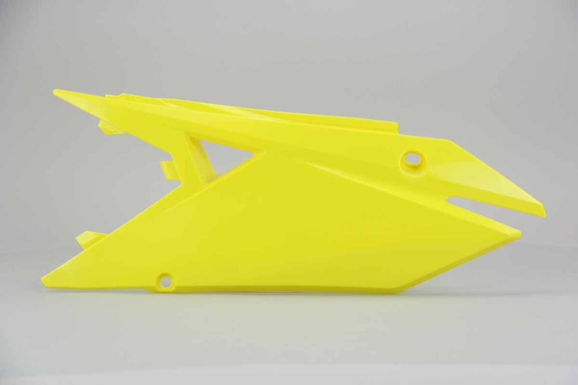 Left Side Polisport Yellow Side Number Plates replacement plastics for 18-25 Suzuki RMZ250, RMZ450 dirt bikes.