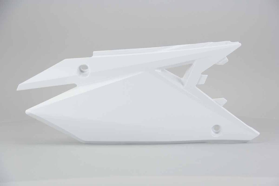 Right Side Polisport White Side Number Plates replacement plastics for 18-25 Suzuki RMZ250, RMZ450 dirt bikes.