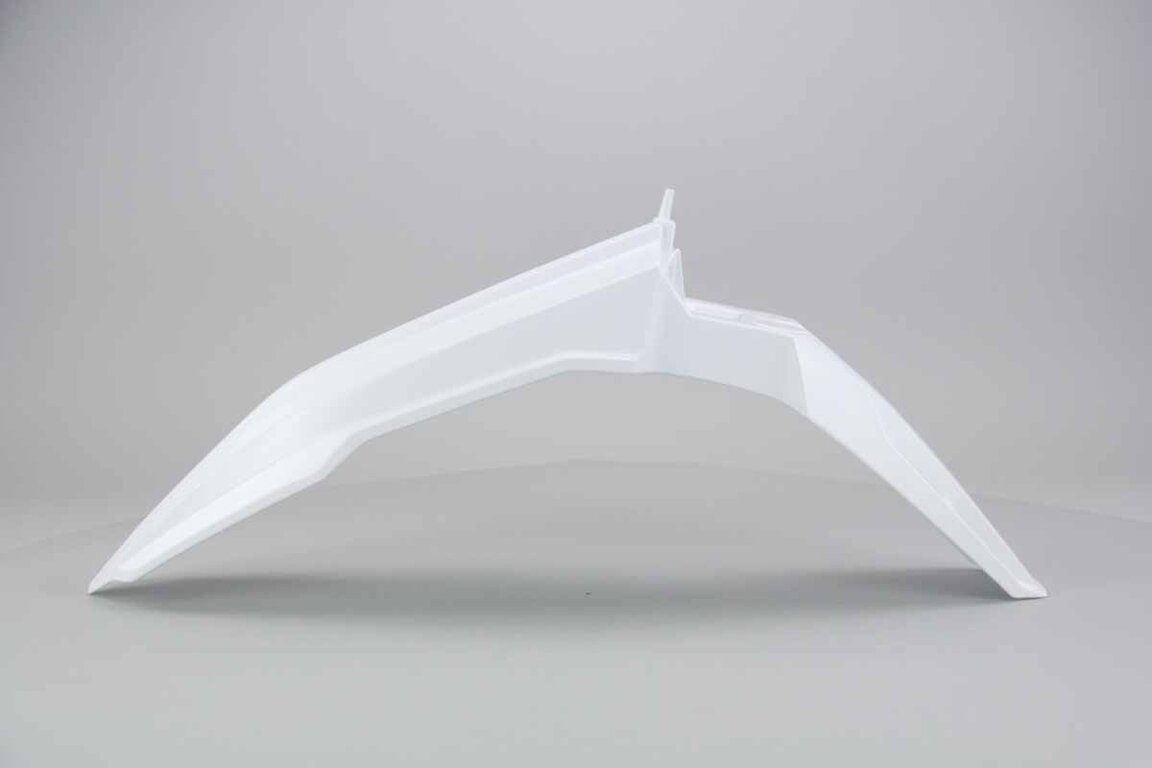 Polisport White Front Fender replacement plastics for 18-25 Suzuki RMZ250, RMZ450 dirt bikes 360 view