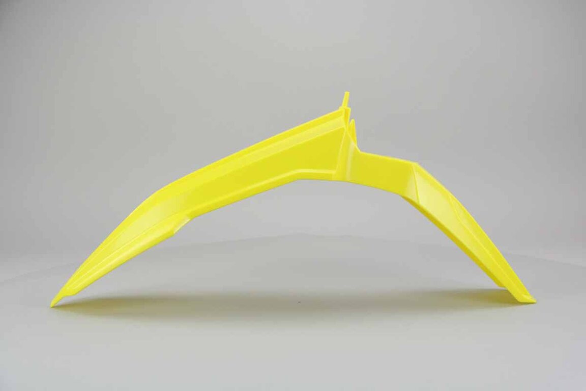 UFO Yellow Front Fender replacement plastics for 18-25 Suzuki RMZ250, RMZ450 dirt bikes 360 view