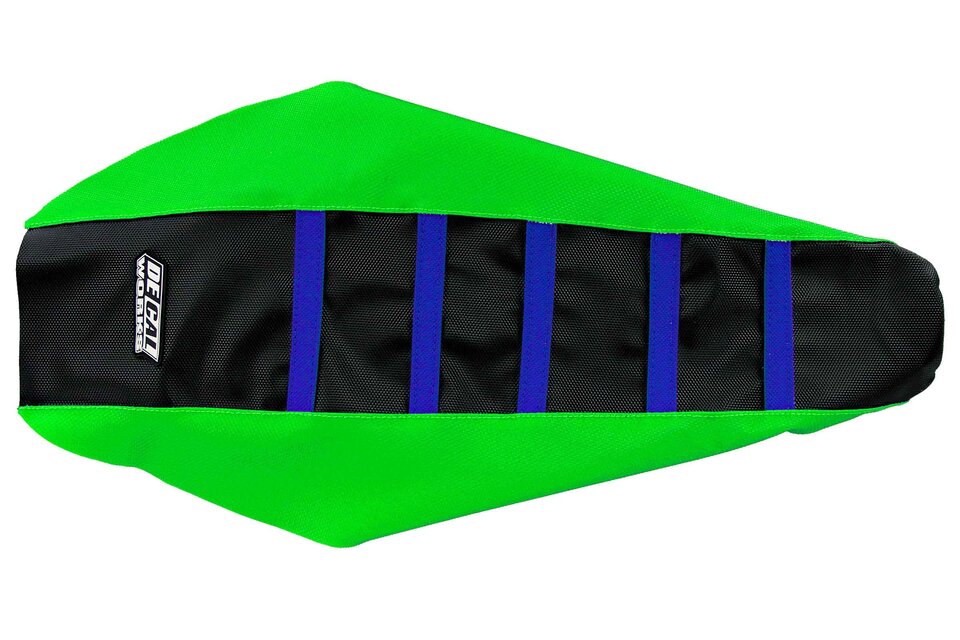 DeCal Works Green / Black / Blue Gripper Ribbed Seat Covers replacement plastics for 17-20 Kawasaki KX250F dirt bikes