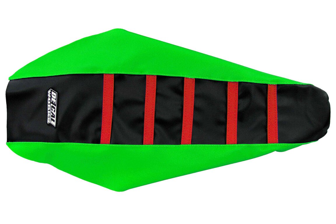 DeCal Works Green / Black / Red Gripper Ribbed Seat Covers for 17-20 Kawasaki KX250F