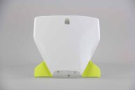 UFO Ceramic White Front Number Plate replacement plastics for 18-22 Husqvarna FC, FS, FX, TC, TX dirt bikes 360 view