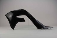 Left Side UFO Black Radiator Shroud Set replacement plastics for 19-24 Kawasaki KX250F, KX450F dirt bikes.