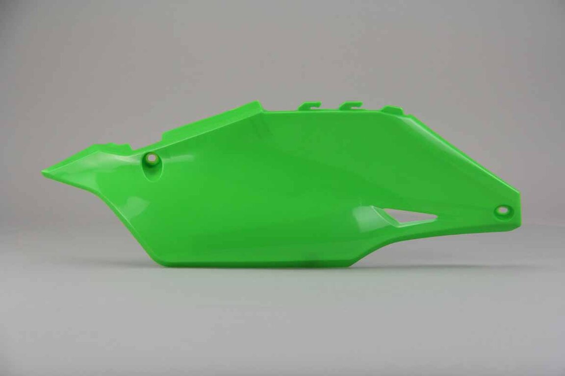 Right Side Polisport Green Side Number Plates replacement plastics for 19-24 Kawasaki KX250F, KX450F dirt bikes.