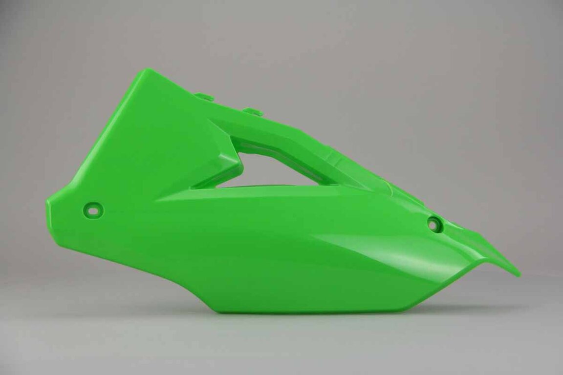 Left Side Polisport Green Side Number Plates replacement plastics for 19-24 Kawasaki KX250F, KX450F dirt bikes.