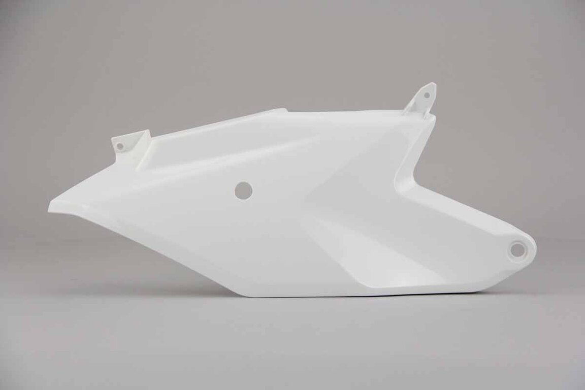 Right Side UFO Ceramic White Side Number Plates replacement plastics for 18-24 KTM SX85 dirt bikes.