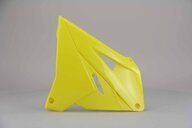 Left Side Polisport Yellow Restyled Rad Shroud Set replacement plastics for 01-08 Suzuki RM125, RM250 dirt bikes.