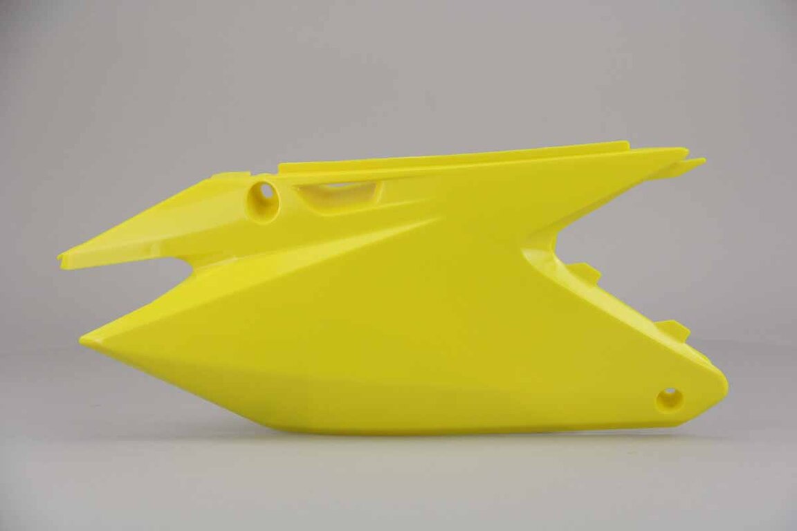 Right Side Polisport Yellow Restyled Side Number Plates replacement plastics for 01-08 Suzuki RM125, RM250 dirt bikes.