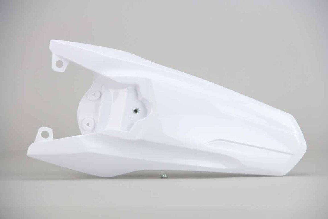 UFO White Rear Fender replacement plastics for 18-25 Yamaha YZ65 dirt bikes 360 view