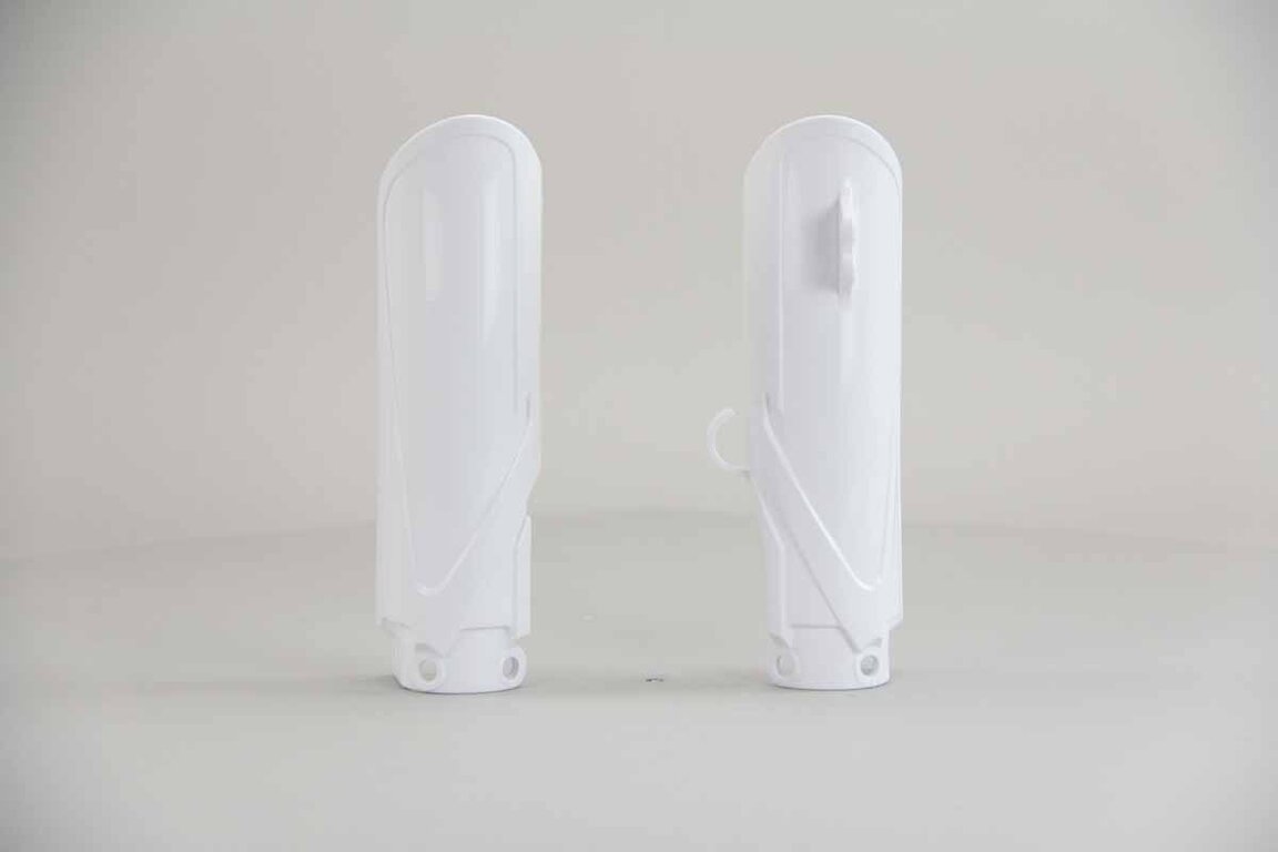 Acerbis White Lower Fork Guards replacement plastics for 18-25 Yamaha YZ65 dirt bikes 360 view