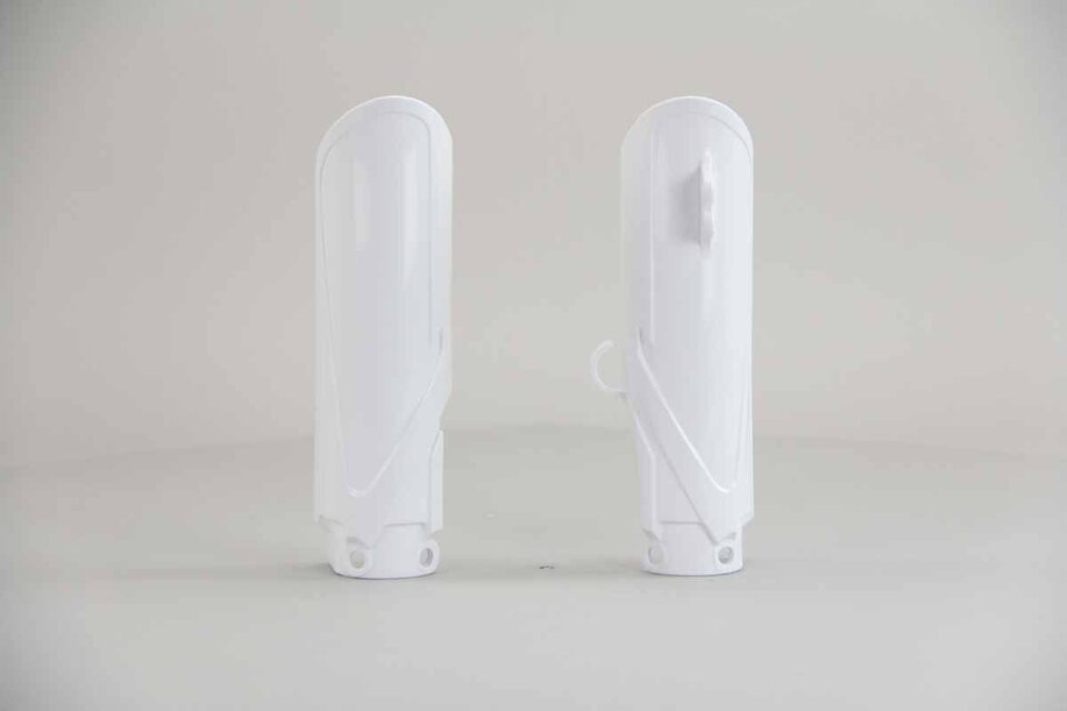 UFO White Lower Fork Guards replacement plastics for 18-25 Yamaha YZ65 dirt bikes 360 view