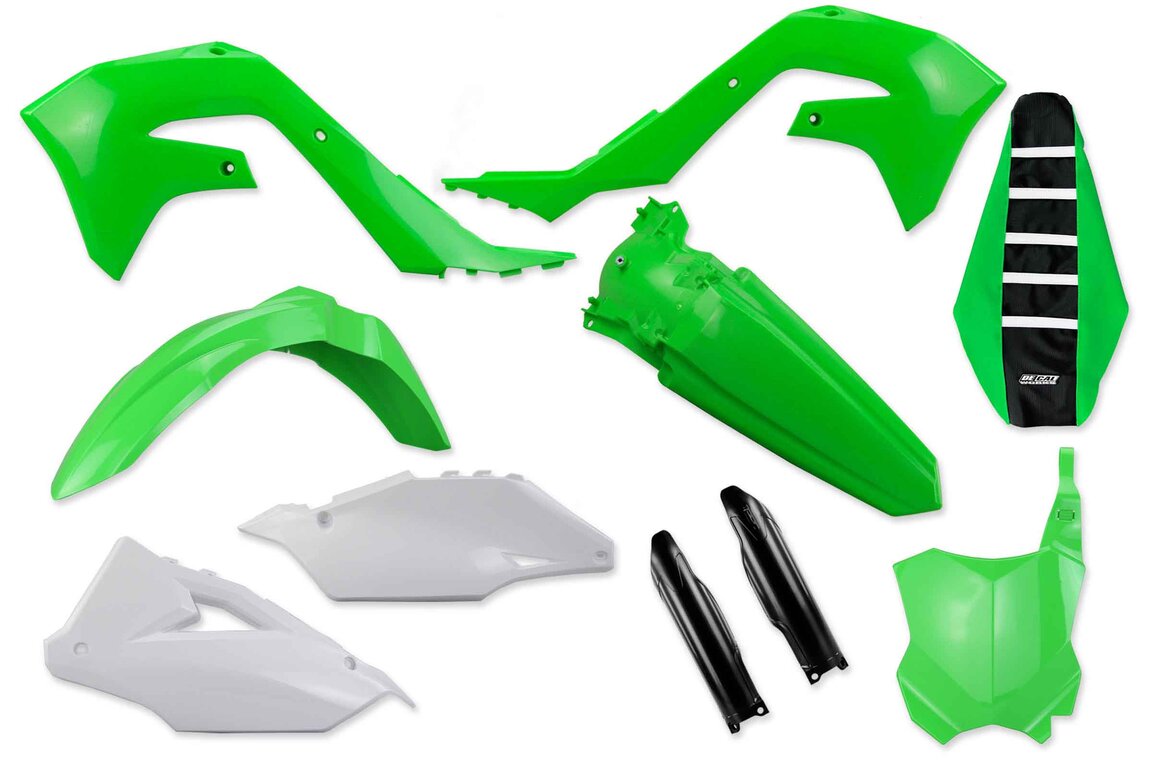 Mix & Match Plastic Kit With Lower Forks & Seat Cover for 19-24 Kawasaki KX250F, KX450F