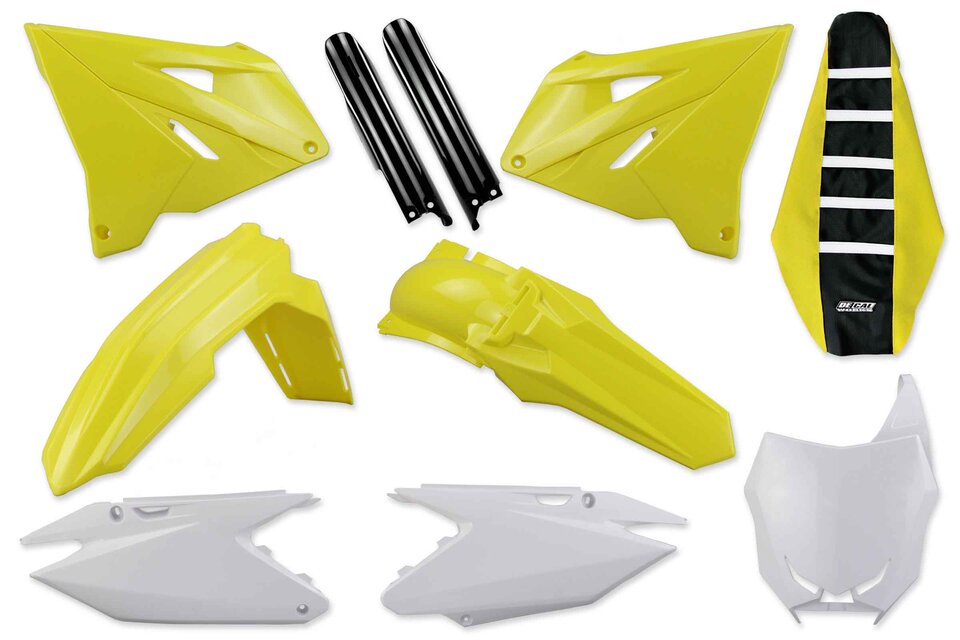 04-08 Suzuki RM125, RM250 dirt bike replacement Mix & Match Restyled Plastic Kit With Lower Forks & Seat Cover