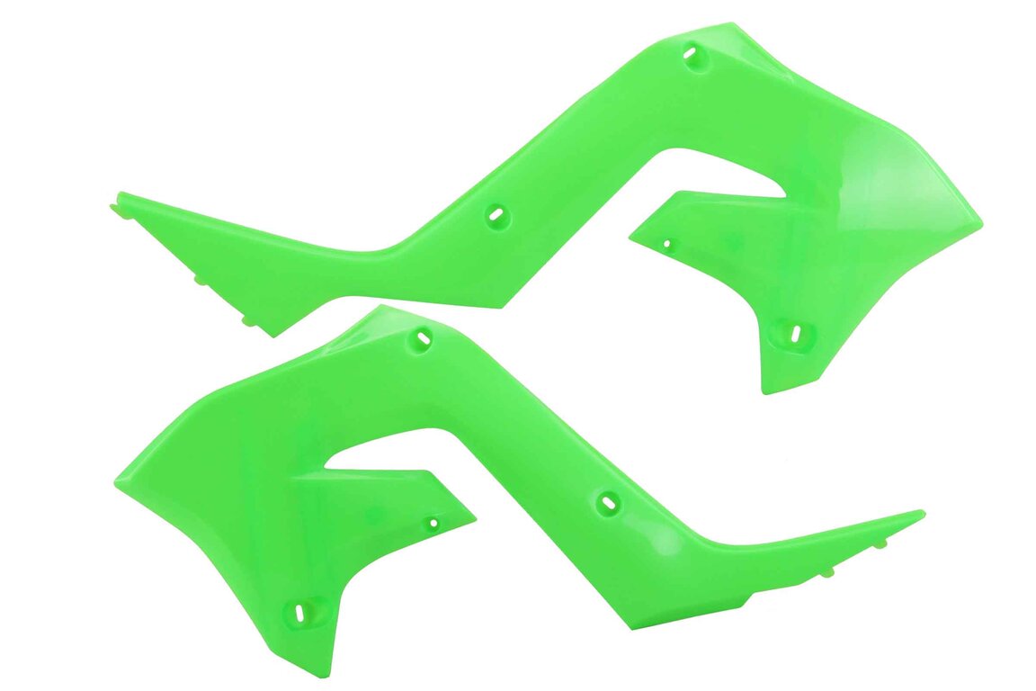 Polisport Flo Lime Green Restyled Radiator Shroud Set for 03-07 Kawasaki KX