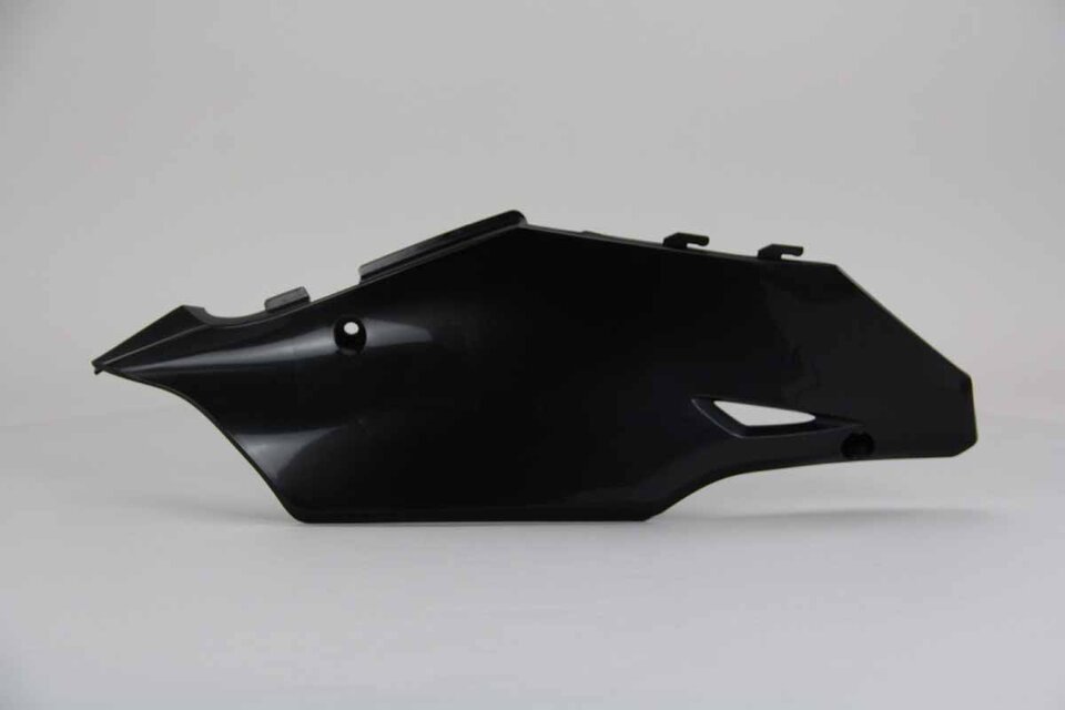 Left Side Polisport Black Restyled Side Number Plates replacement plastics for 03-07 Kawasaki KX dirt bikes.