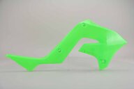 Right Side Polisport Flo Lime Green Restyled Radiator Shroud Set replacement plastics for 03-07 Kawasaki KX dirt bikes.