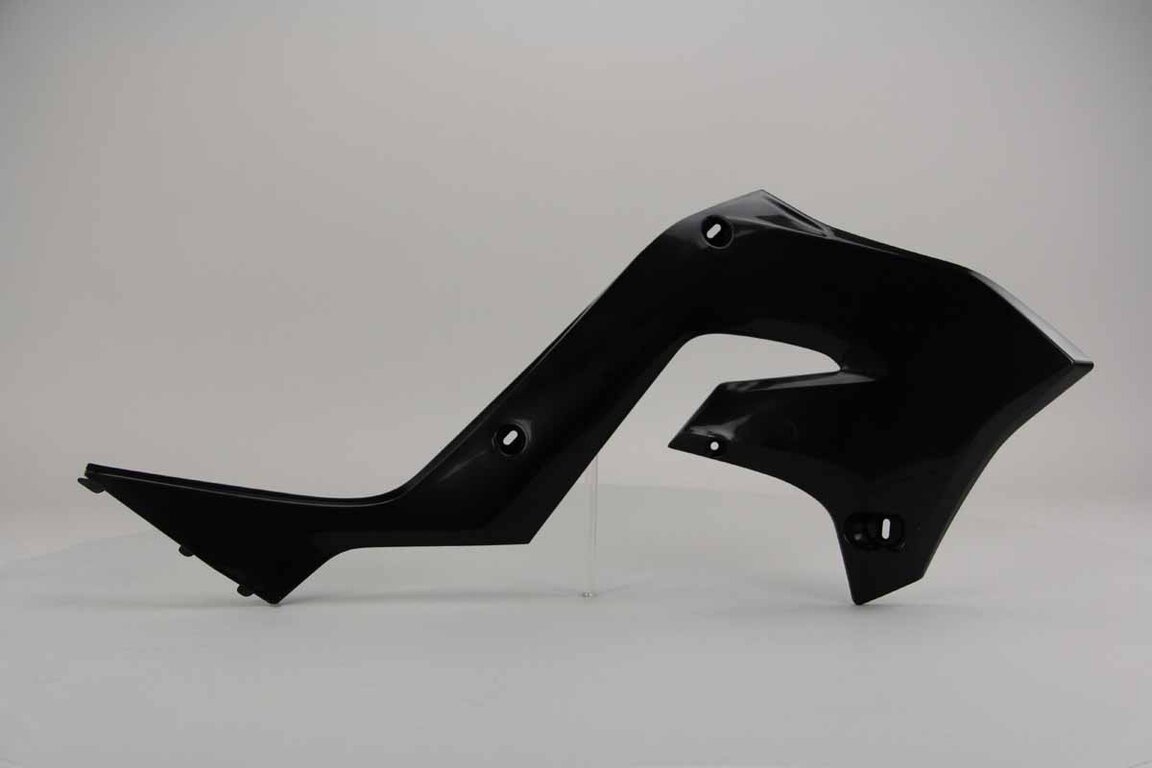 Right Side Polisport Black Restyled Radiator Shroud Set replacement plastics for 03-07 Kawasaki KX dirt bikes.