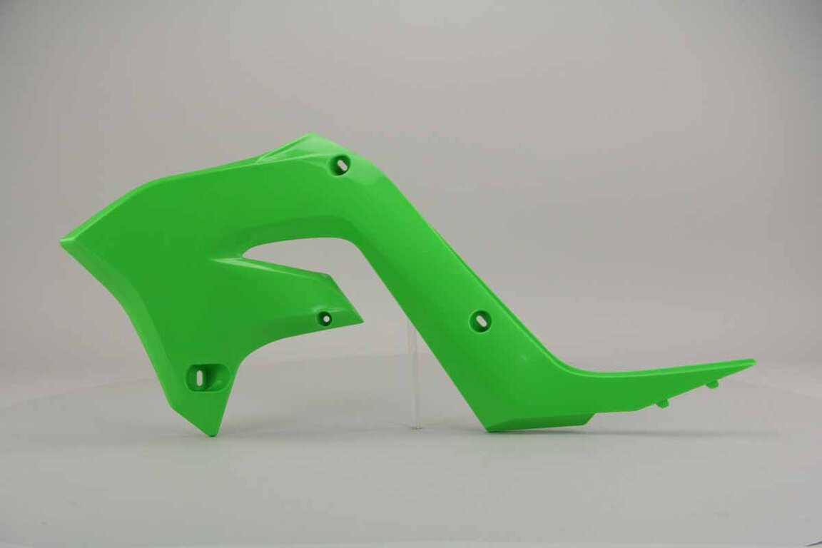 Left Side Polisport KX Green Restyled Radiator Shroud Set replacement plastics for 03-07 Kawasaki KX dirt bikes.