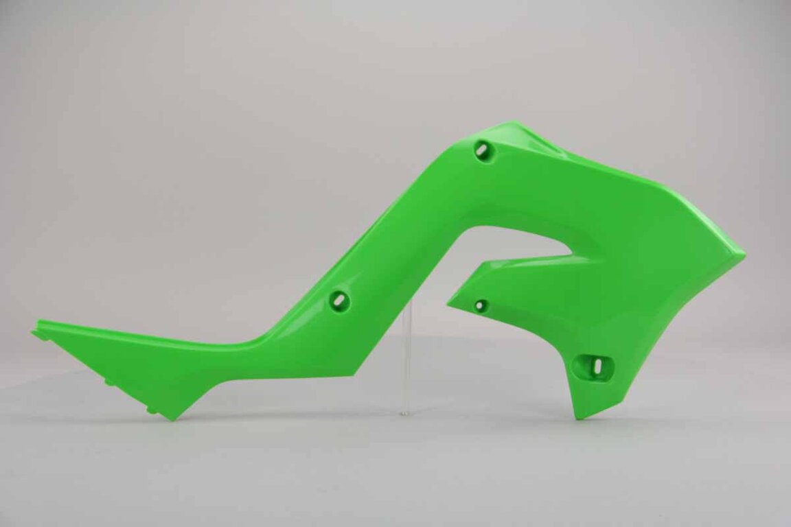 Right Side Polisport KX Green Restyled Radiator Shroud Set replacement plastics for 03-07 Kawasaki KX dirt bikes.