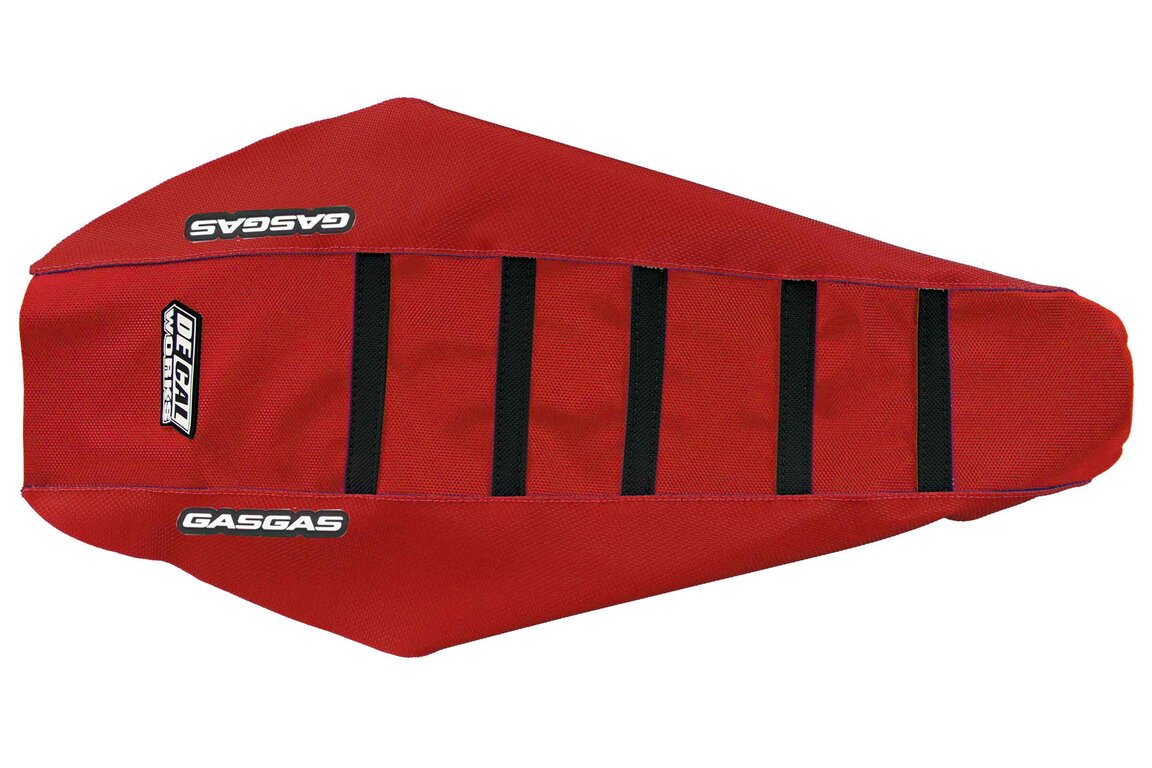 DeCal Works Red Red Black with GasGas logo Gripper Ribbed Seat Covers for 21-23 GasGas EC, EX, EXF, MC, MCF