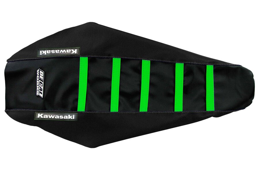 DeCal Works Black / Green Gripper Ribbed Seat Covers for Kawasaki