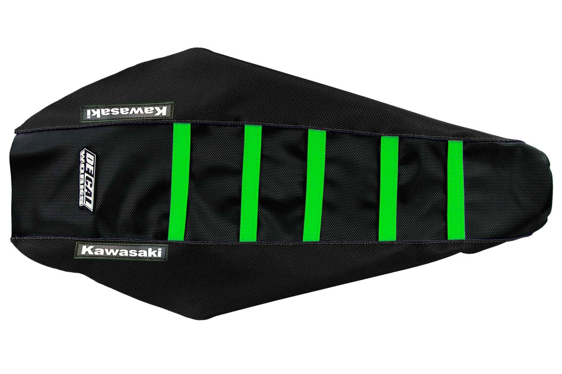 DeCal Works Black Black Green with Kawasaki logo Gripper Ribbed Seat Covers for 09-12 Kawasaki KX250F, KX450F