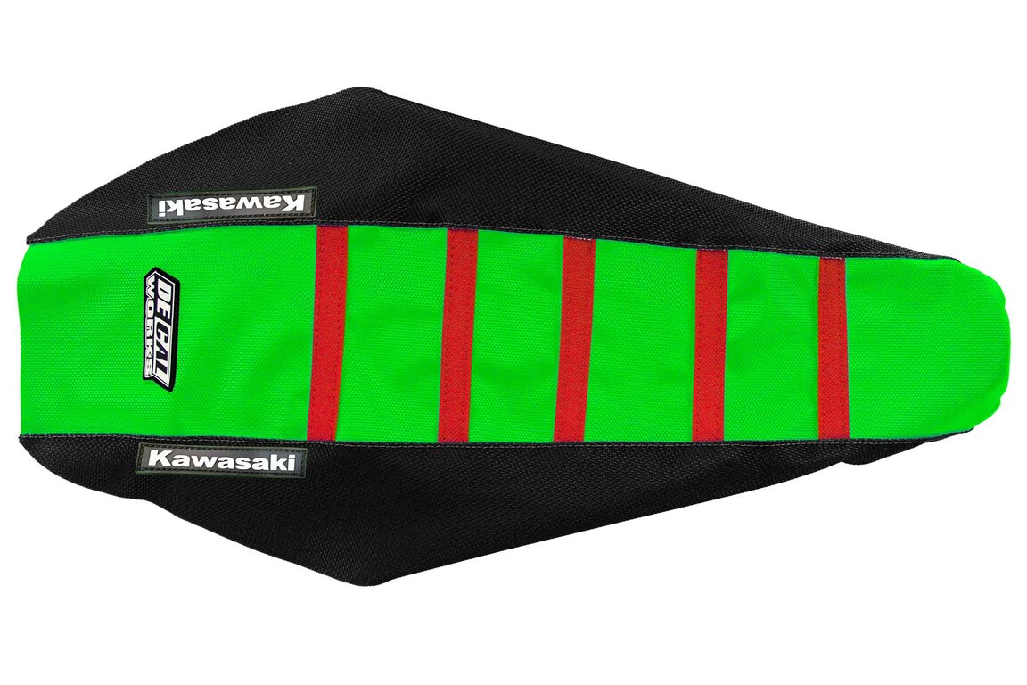 DeCal Works Black Green Red with Kawasaki logo Gripper Ribbed Seat Covers for 16-18 Kawasaki KX450F